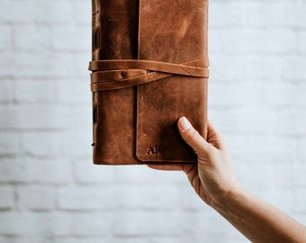 Leather Wrap Journal Notebook Leather Journal, Travel Journal, Lined leather book, customizable journal