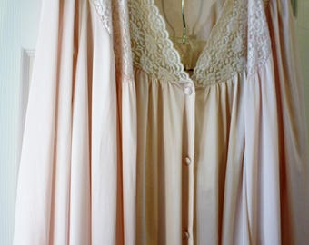 Vintage Vanity Fair Peignoir Set Lingerie Pink Pajamas Matching Robe 3 Piece Set Excellent Condition Size Large Made USA