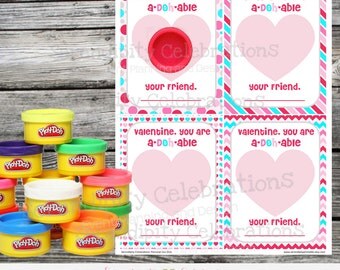Instant Download, Printable Valentine Card, Play Doh Valentine Favors, Valentine Non Candy Treats, Valentine Favors, Valentines Day Treats