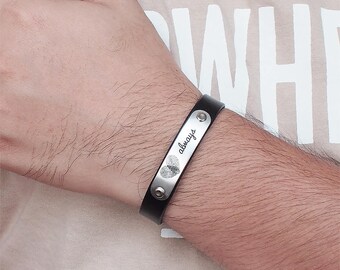 Personalized Leather Bracelet for men / Mens Bracelet / Fingerprint Bracelet / Actual Handwriting Bracelet / Father's Day Gift / LB02