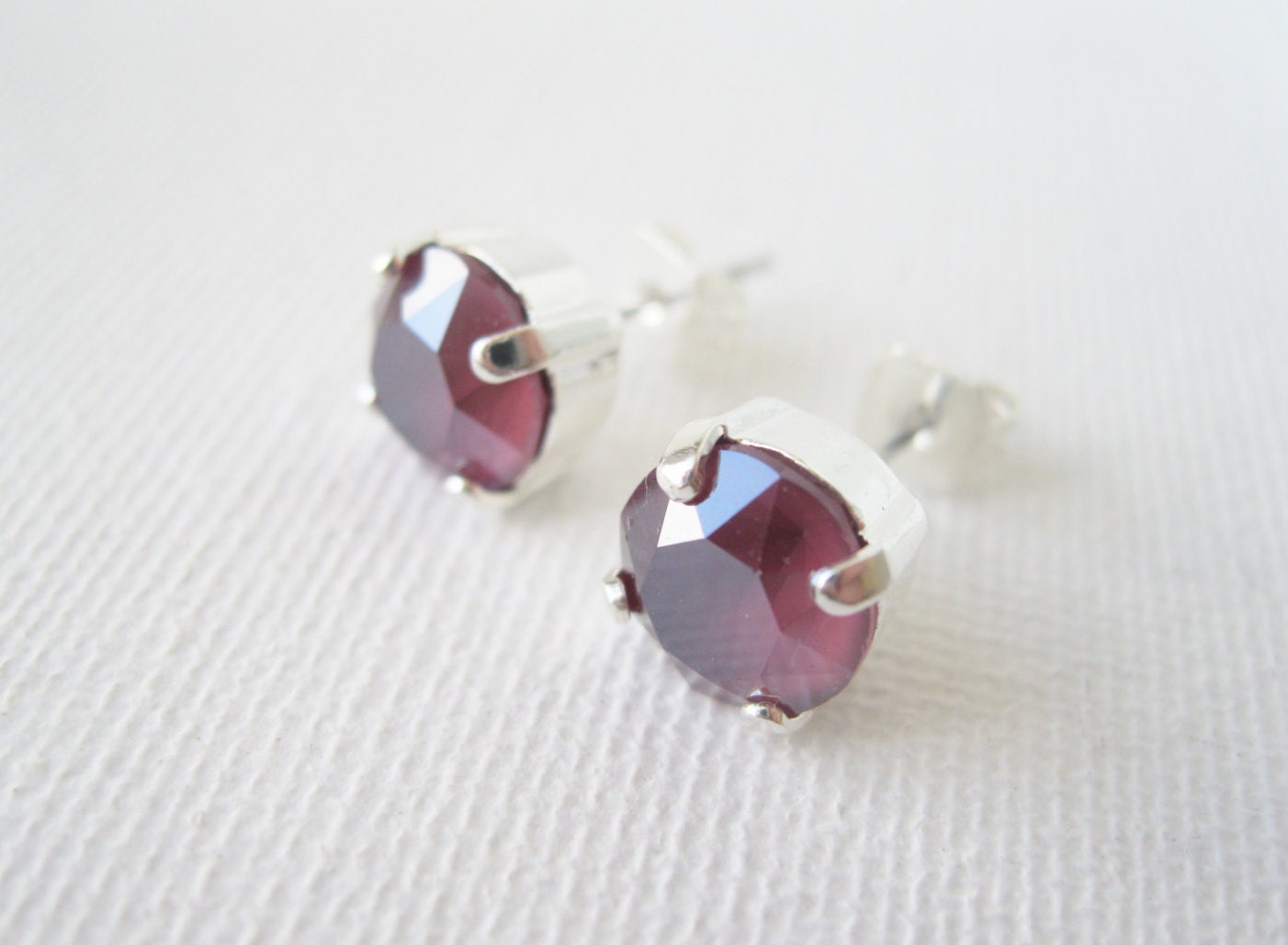 Stud Earrings Dark Red Rhinestone Studs by dellabellaBoutique