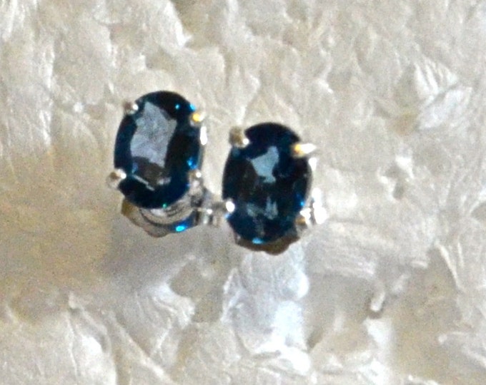 London Blue Topaz Studs, 7x5mm Oval. Natural, Set in Sterling Silver E992