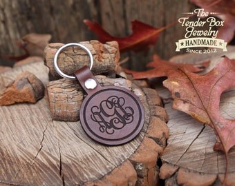 Personalized Monogram Leather Key Chain Key Fob Monogram Gift Monogram Keychain Gift for Her