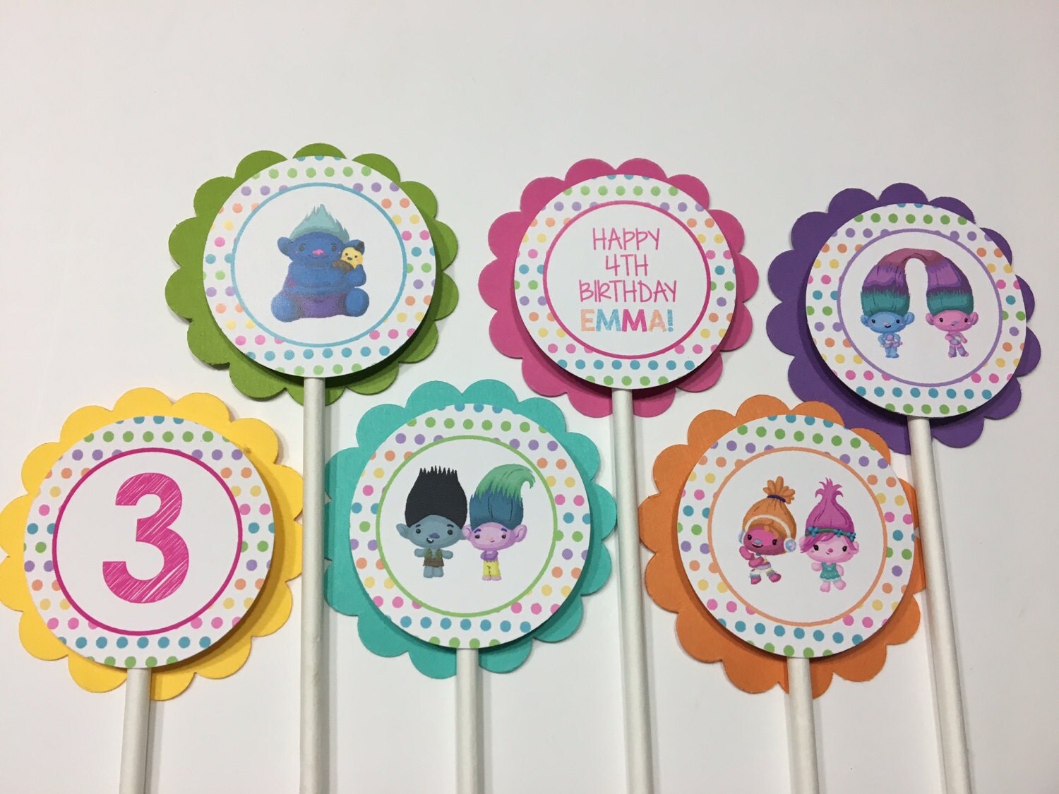Troll Cupcake Toppers 12 Troll Birthday Party Cupcake Toppers