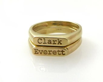 Two name ring. Gold ring. Personalized ring. Word ring. Name gold ring. Initials gold ring. Couples ring. Childrens name jewelry. Two rings.