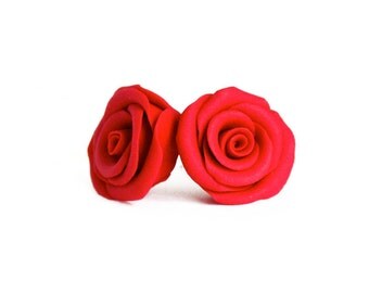 Red rose earrings - wedding stud earrings - red earrings - bridesmaid earrings - bridal earrings - flower earrings - valentines day gift