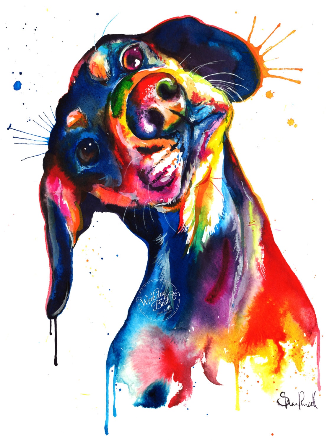 Colorful Dachshund/Wienerdog Watercolor Print Art Print of