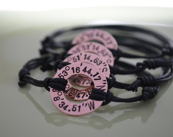 Anniversary Gifts For Men, Long Distance Gift, Latitude Longitude Bracelet, Coordinate Bracelet, Washer Bracelet, GPS Coordinates Gift