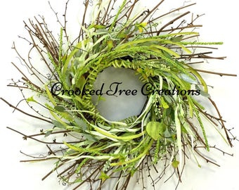 Spring Wreath, Summer Wreath, Leaf Wreath, All Seasons Wreath, Wispy Wreath, Green Wreath, Spring Wreaths, Cottage Wreath, Coastal Wreath