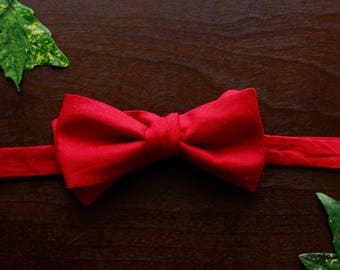 Red Linen Self Tied Bow Tie