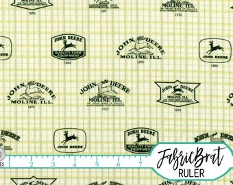 GREEN JOHN DEERE Fabric by the Yard, Fat Quarter Plaid Fabric John Deere Logo Fabric 100% Cotton Fabric Quilting Fabric Apparel Fabric t4-19