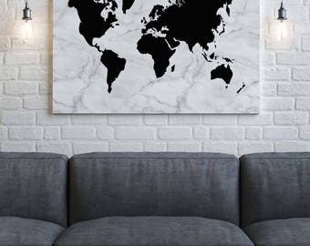 Marble World Map Canvas, Marble Print, Black and White, Canvas Wall Art, Wedding Guest Book, Travel Canvas, Travel, Home Decor, Wanderlust