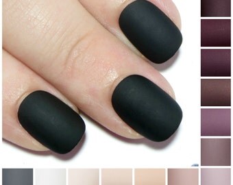 Matte Acrylic Nails - Short Glue On Nails - Gel False Nails - Oval Press On Nails - Petite Fake Nails - Black, Grey, White, Nude, Burgundy