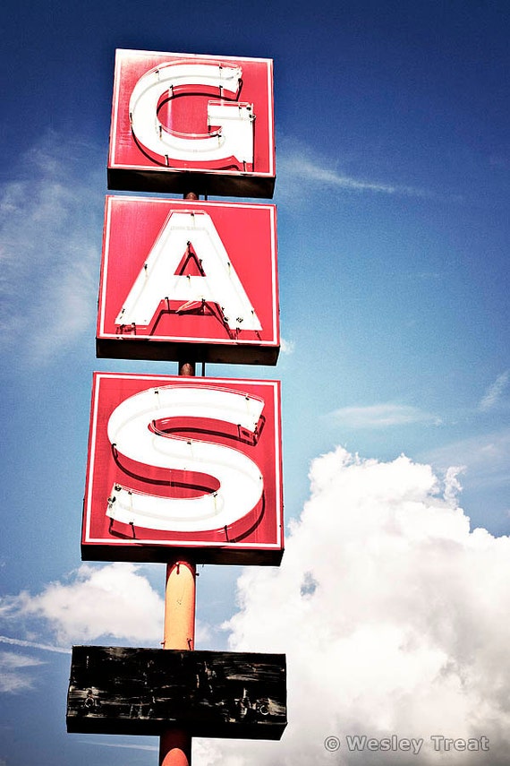 Roadside Gas Sign Neon Gas Station Sign Photograph