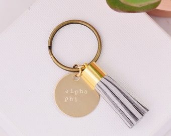 Alpha Phi Sorority Keychain, Personalized APhi Sorority Key Chain, APhi Sorority Tassel Keychains, Big Little Keychain