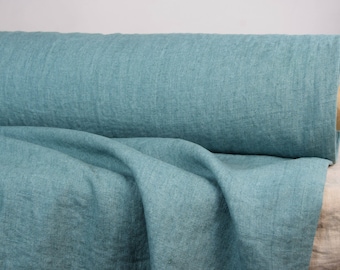 Pure 100% linen fabric 250gsm. Duck egg blue-green color with "wash-out" effect. Quite heavy, washed-softened, dense, a little homespun.
