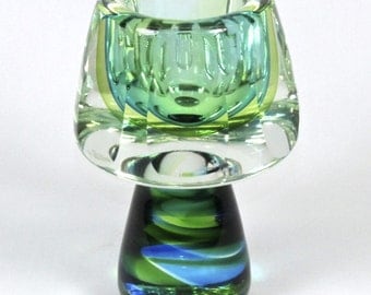 Vintage Mandruzzato Era Sommerso Murano Glass Faceted Vase in Green Blue
