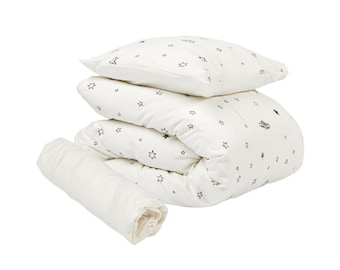 Baby Bedding, Crib Bedding, Modern Nursery White Stars Gender Neutral 3PC Bedding Set, Baby Bedding Set, Gift for Toddler, Nursery Set