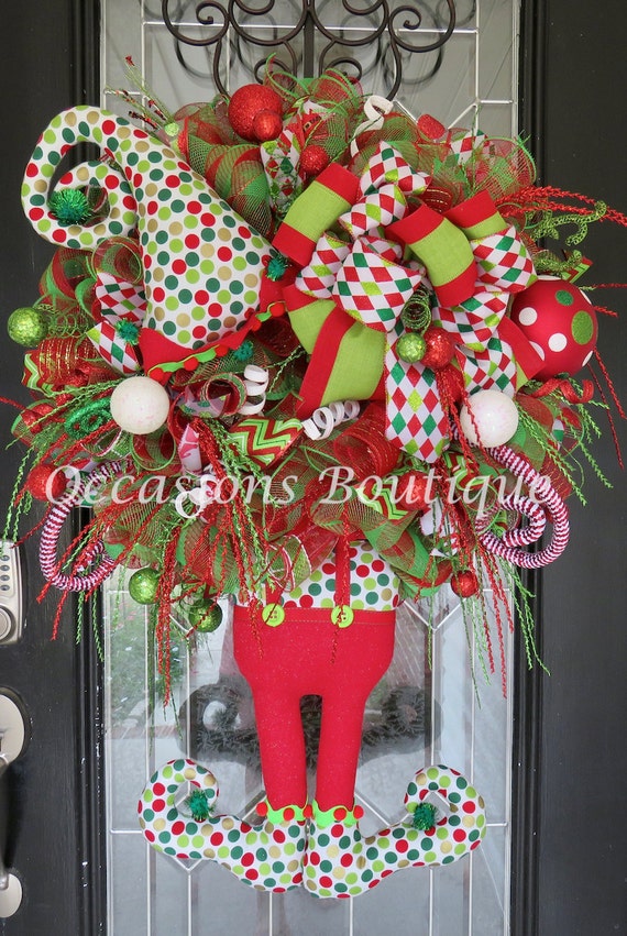 large christmas wreath elf wreath door hanger holiday large christmas wreath elf wreath door hanger holiday