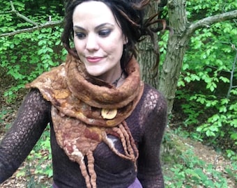 The 'Oak Root' Felted Scarf Earthy Fae Roots and Dreadlocks, Nomad, Hippy, Festival Wear, Larp Elf, Cosplay Pixie Costume