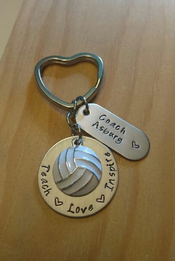 Hand Stamped Volleyball Coach Keychain Personalized Coach