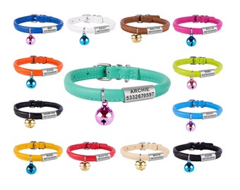 Cat Collar, Personalized Cat Collar, Leather Cat Collar, Rolled Leather Cat Collar Decorated with Bell, Kitten Collar Personalized