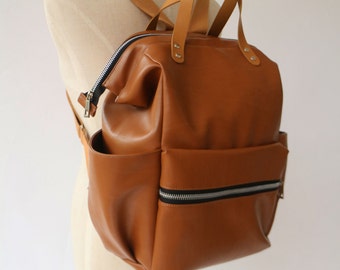 SALE 15% Diaper backpack bag, Brown backpack bag, diaper bag backpack ,brown leather backpack , Diaper Bag, Women ,School bag, Vegan Leather