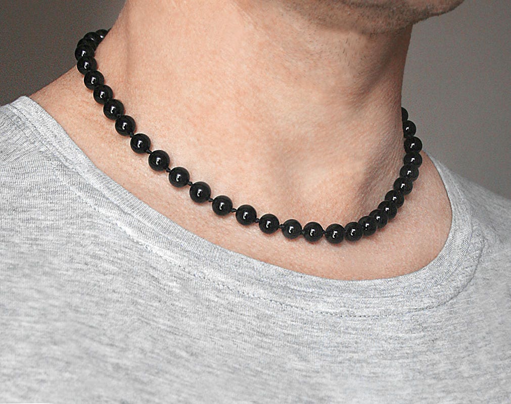 Mens necklace Mens jewellery Black necklace Black onyx