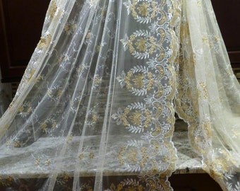 5 yards x 57" Divine Vintage French Embroidered Tule for Curtain, Panel Lace