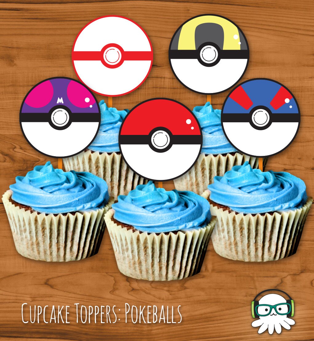 INSTANT Download Pokémon Pokeball cupcake toppers Pokémon