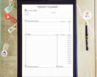 Project Management Printable PDF Project Planner Project Organizer Project Steps Tracker Goals Planner Life Organization Instant Download