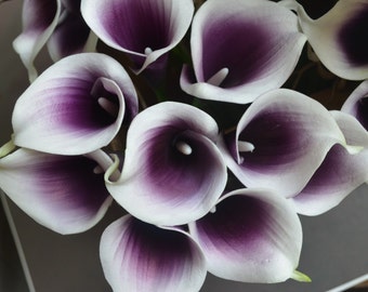 9 Purple Picasso Calla Lilies Real Touch Flowers For Silk Bridal Bouquets Bridesmaids Bouquets Wedding Table Centerpieces