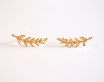 Matte Gold Leaf Ear Climber- Gold Leaf Ear Cuff, Leaf Earrings Ear Crawler, Gold Ear Climber, Ear Jacket, Leaves Ear Climber Crawler, Jacket