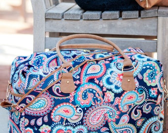 Monogrammed Duffle Bag, Navy Duffel Bag, Overnight Bag, Travel Bag, Monogrammed Gifts, Gifts for Girls, Personalized Gifts, Paisley Print