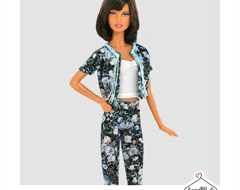 Barbie Outfit-3pieces Outfit-Floral Doll Outfit-Handmade Barbie Clothes by Lovemade- Fashion Doll Clothes- Poppy Parker Clothes