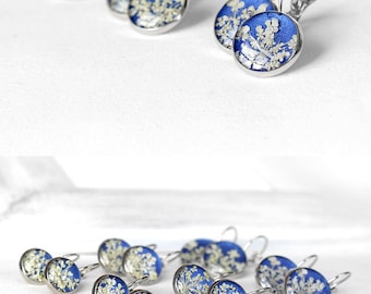 Love gift for women Blue wedding jewelry set earrings handmade Floral jewelry for bridesmaid Royal blue jewelry for sister Blue earrings