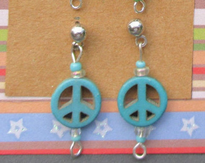 Small Peace sign earrings-peace sign jewelry-blue-Red-yellow-Clip on earrings-girls earrings-tween jewelry-peace sign post-howlite stone