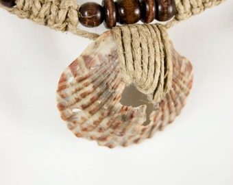 CLEARANCE! - All Natural Handmade Thick Hemp and Seashell Necklace with Wooden Beads