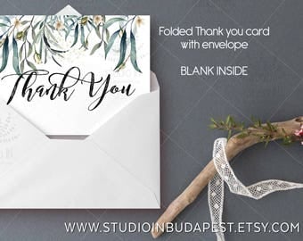 Thank You Card, Green Thank You note card, wedding stationery, foliage thank you card, wedding Thank you card, set of 10 thank you card,