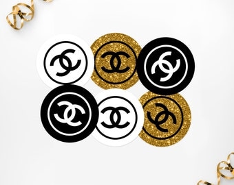 Printable Chanel Party Circles, Printable Chanel Black Gold Toppers, Printable Chanel Tags, Chanel Birthday Party Chanel Bridal Shower Decor