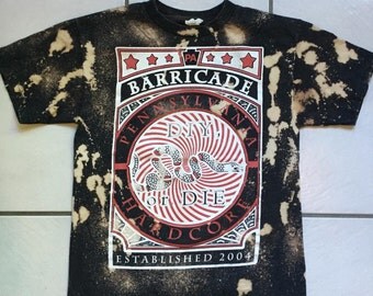 Barricade Bleached Band T Shirt / Bleach Distressed Barricade Band T Shirt Size Medium