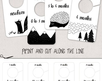 Woodland Baby Closet Dividers, Nursery Closet Organizer, Printable Baby Clothes Dividers, Black and White Wardrobe Dividers, DIY Baby Gifts