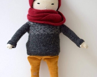 Asian Boy doll fabric rag doll handmade chinese japanese multicultural all season outfit upcycled eco toy heirloom OOAK bubynoa Best Friend