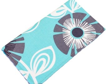 Monogrammed Checkbook Cover Fabric Check Cover Check Book Holder Aqua and Gray Floral CK0011