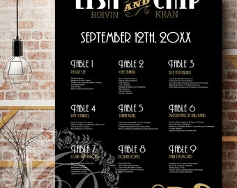 Wedding Seating Chart or Seating Plan Poster - Gold and Black New Years Eve - Digital File