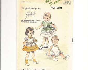 1950s Girls Puff Sleeve Dress Pattern and Slip, Size 3 Party Dress, Advance 5752 Designer Celeste Vintage Sewing Pattern