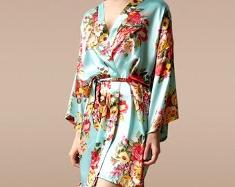 bridesmaid gift robes, bachelorette party robes, bridal party robes, satin bridesmaid robes, satin floral robe, floral bridesmaid robes,