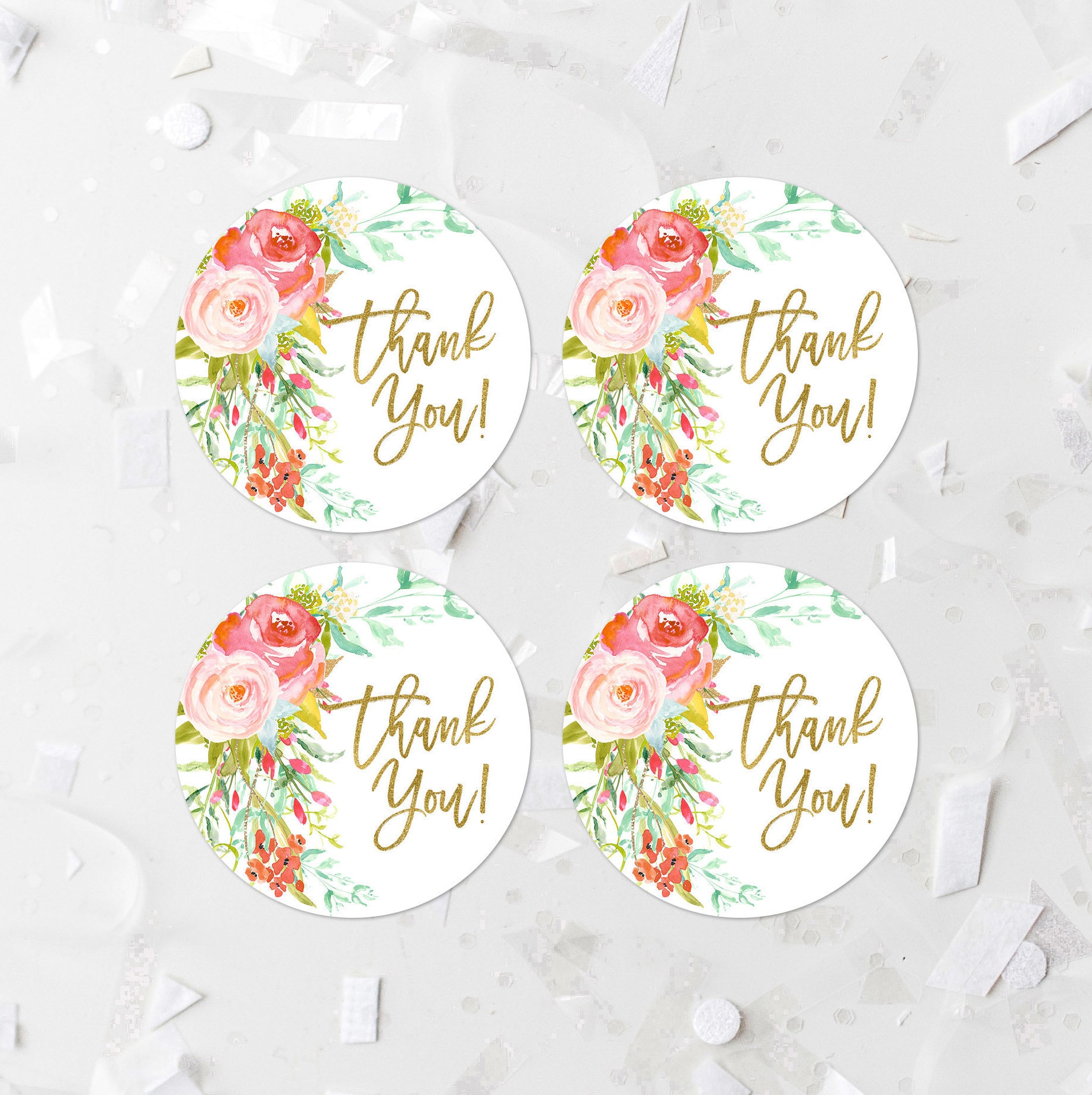 Pink Floral Thank You Tags Printable Bridal Shower Favor Tags