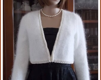 Woman ivory silk and Angora Bolero Cardigan