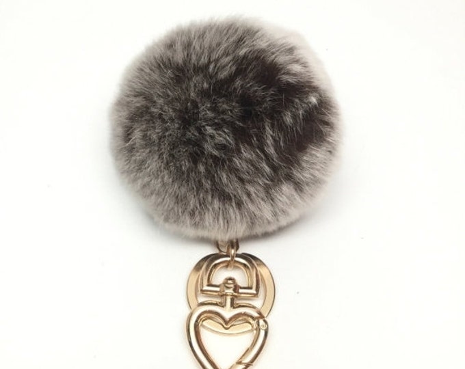 Heart Fur Pompom Keychain Rabbit Fur Ball Bag Charm Brown Frost